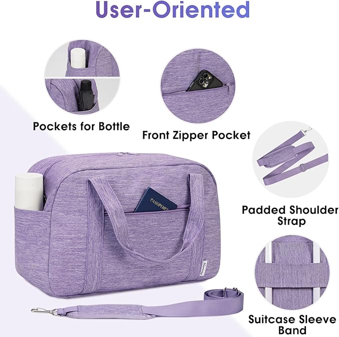Narwey 18" Carry on Bag Underseat for Airplane with Wet Pocket Spirit Airlines Personal Item Bag Travel Duffel Bag Small Gym Bag Weekender Overnight for Women and Men (Purple)