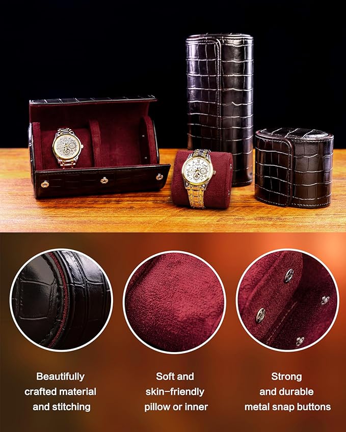 MR.OKAY 2 Watch Travel Case- Classic Leather Watch Case With Superb Texture.(Portable Watch Roll Or Organizer For Storage And Display).Festival Gift For Men, All Handcrafted By Artisans.