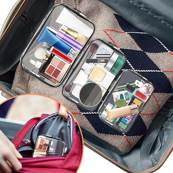 AURUZA 4 Pack Clear Toiletry Bag, Portable Travel Makeup Pouch with Zipper, TSA Approved Organizer, PVC Cosmetic for Airport Airline Compliant