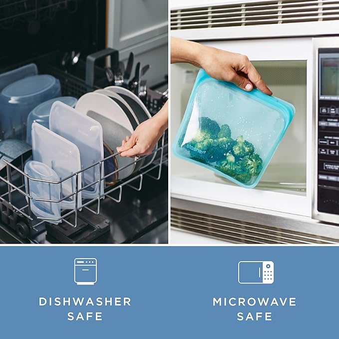 Stasher Premium Silicone Reusable Food Storage Stand-Up Bag Mega, Green, Microwave, Sous Vide, Dishwasher, Oven and Freezer Safe, BPA Free, Leak-free, Eco-friendly, 104 Oz