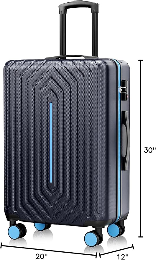 28 inch Luggage Hardside and Lightweight Suitcase with Spinner Wheels TSA Lock for Travel Business,Blue With Dark Blue