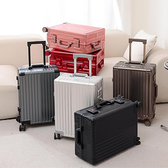 YYW Aluminum Carry-On Luggage Airline Approved Lightweight Suitcase with TSA Lock and Silent Wheels, Hardshell Spinner Business Travel (Black, 24in)
