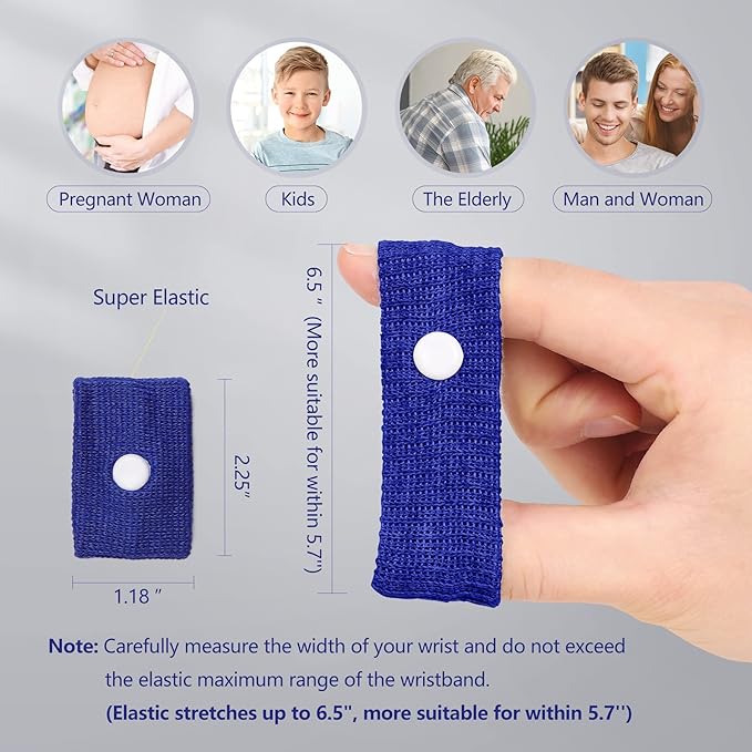 Cozyhealth Motion Sickness Wristband, Anti-Nausea Acupressure Wrist Band for Nausea Relief, Dizziness and Vomiting from Car Boat Flying Travel Sickness (Black/Grey/Dark Blue, 3 Pairs, Large)