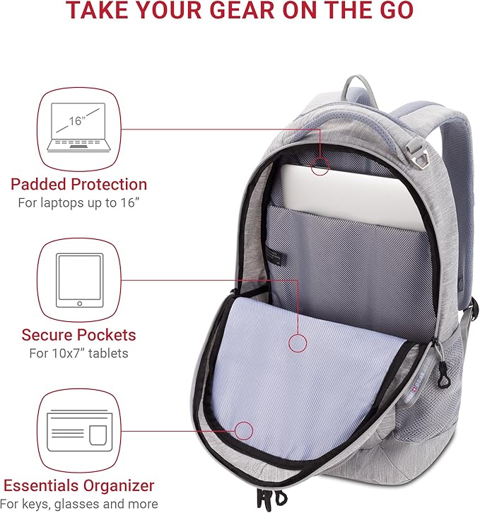 SwissGear Cecil 5505 Laptop Backpack, Light Grey, 18-Inch