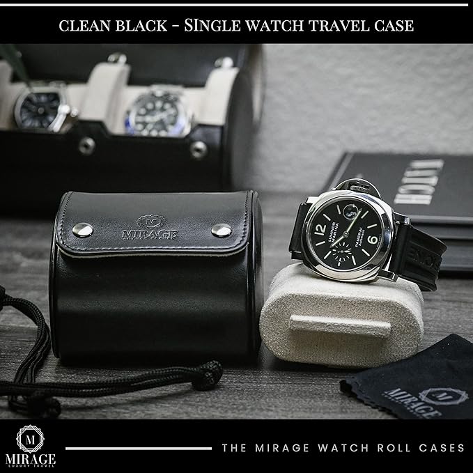 Black/Ivory - 1 Watch Travel Case for Men - Single Watch Case Storage - Gift Idea Travel Accessory - Jade Black/Ivory - Mirage Watch Roll Cases Vegan Leather