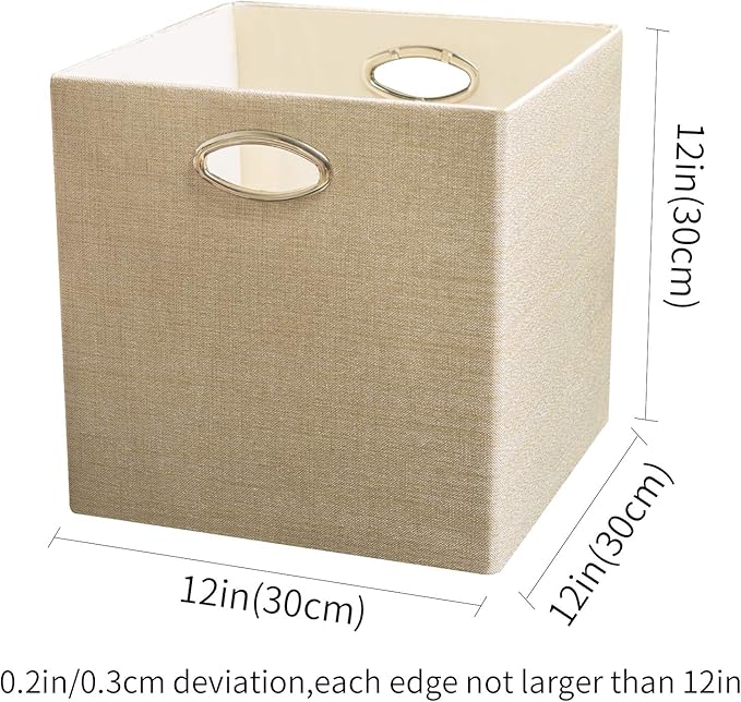 Posprica Storage Cubes, 12×12 Storage Bins, Fabric Drawers Organizer Basket, 4pcs, Beige