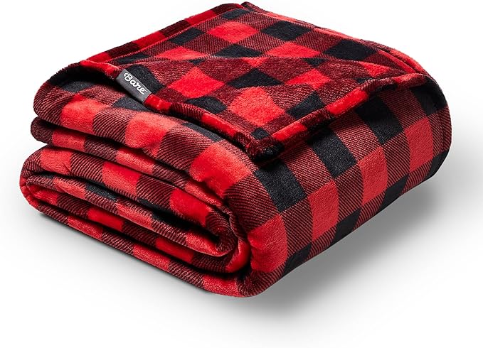 Bare Home Textured Fleece Blanket - Twin/Twin Extra Long - Ultra-Soft Lightweight for Bed, Sofa, and Couch - Luxury Microplush - Cozy Warm Blanket (Twin/Twin XL, Chester Buffalo Plaid - Red/Black)
