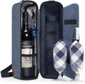 ALLCAMP Wine Tote Bag with Cooler Compartment，Picnic Set Carrying Two Sets of Tableware（Blue）