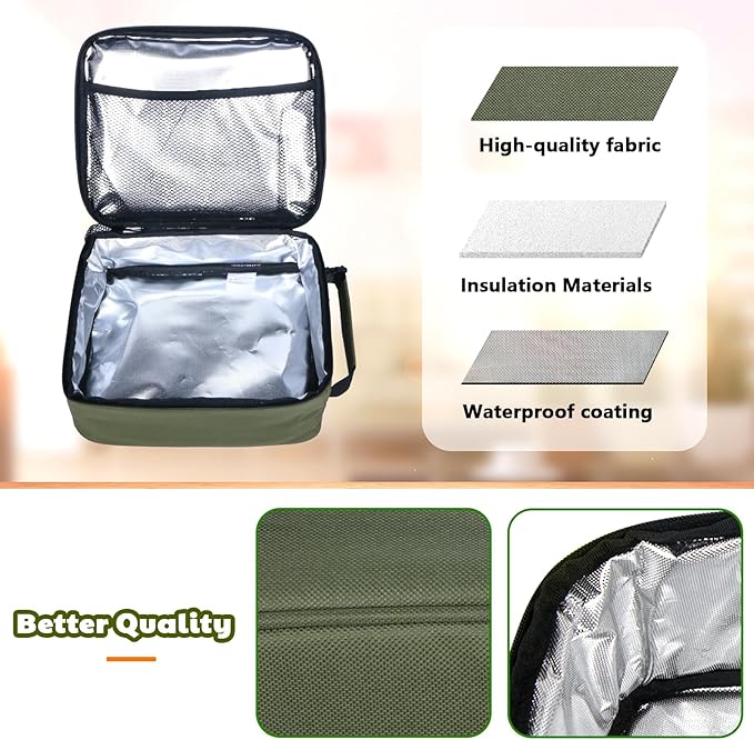 Hap Tim Insulated Lunch Bag Women, Reusable Lunch Box for Women & Men, Adluts Lunchbox for Work, Portable Lunchbag, Army Green（18654-AY）