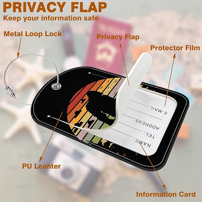 2 Pack PU Luggage Tags for Suitcase, Sasquatch Sunset Suitcase Tag Leather ID Label Bag Tags with Privacy Cover and Metal Loop for Men Women Travel Bag