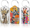 Cute Giraffe Luggage Tags for Suitcase,3 Pack Funny Luggage Tag Leather Privacy Cover ID Label with Stainless Steel Loop for Women Men