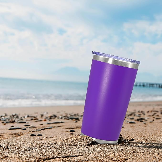 20 oz Tumbler Coffee Tavel Tumblers Bulk with Lid Stainless Steel Double Wall Vacuum Insulated Mug Powder Coated Cups fit Car Cupholder for Hot and Cold - Purple, 8Pack