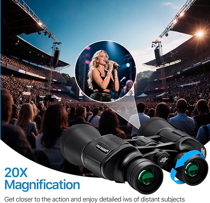 20x50 High Power Binoculars for Bird Watching 28mm Large Eyepiece Life Waterproof Binoculars for Hunting Hiking Concert Travel with Smartphone Adapter BAK4 Prism FMC Lens, Black