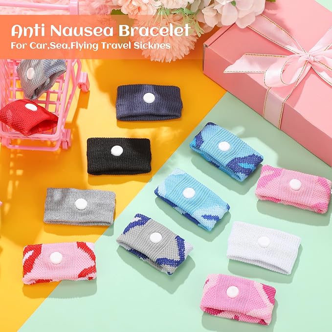 Zhanmai 12 Pairs Motion Sickness Bands for Kids Adults Nausea Wristbands Colorful Nausea Relief Bracelet for Car Sickness Pregnancy Ride Sea Flying Travel(Camouflage Color)