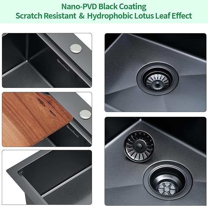 Kitchen Sink, 17 x 19 Inch Drop in Bar Sink Gunmetal Black Stainless Steel Workstation Sink Topmount Kitchen Sink Single Bowl with Cutting Board