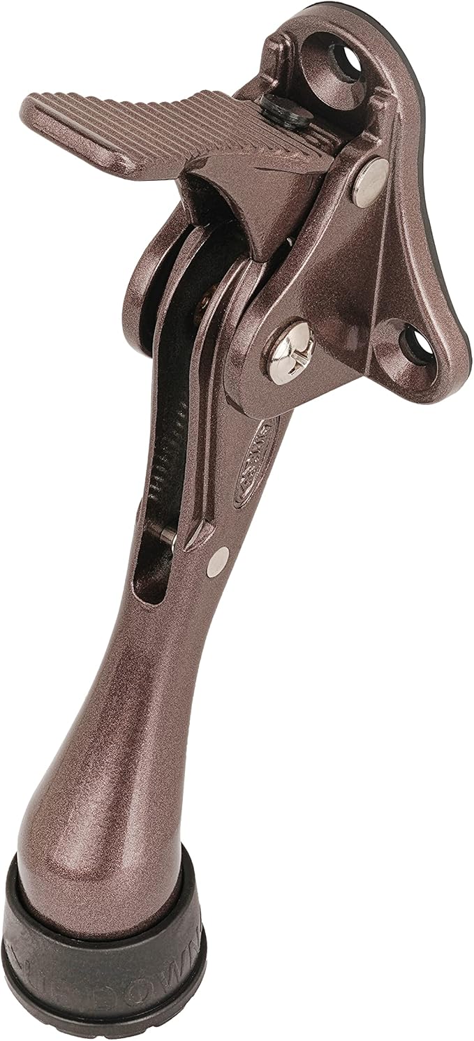 Door Stopper, One-Touch semi-Automatic Metal Door Stopper, with Non-Slip Rubber Tip for Wood, Concrete, Tiled, and Carpeted Floors (4inch x 1pack, Brown)