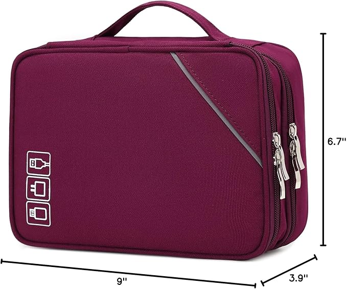 Lanola Electronic Organizer Travel Double Layer Cable Organizer Bag,Accessory Bag for Hard Drives,Cables,USB,SD Card,Memory Cards,Flash Drive,etc. - Red