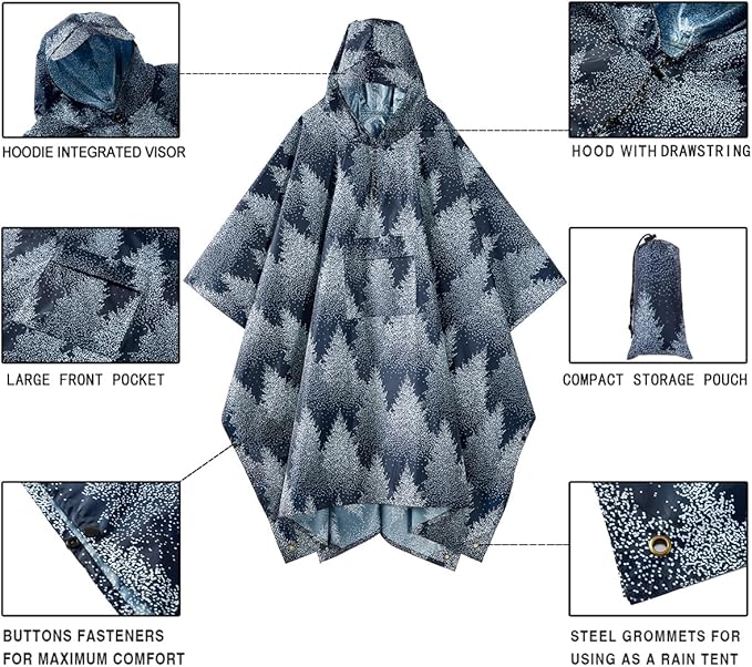 salamra Hooded Rain Poncho Waterproof Raincoat Jacket for Men/Women/Adults with Pocket