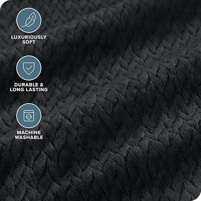 Bare Home Textured Fleece Blanket - Twin/Twin Extra Long - Ultra-Soft Lightweight for Bed, Sofa, and Couch - Luxury Microplush - Cozy Warm Blanket (Twin/Twin XL, Chevron Black)