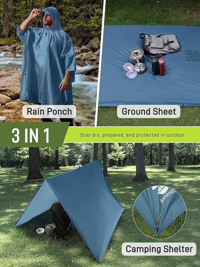 SaphiRose Extra Thick Hooded Rain Poncho Double Layer Waterproof Raincoat Jacket for Men Women Adults