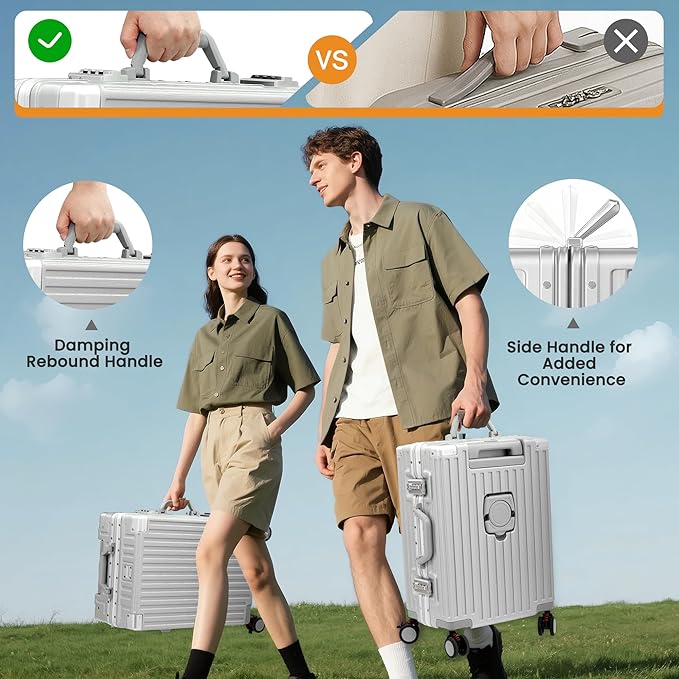 Carry On Luggage 22x14x9 Airline Approved, Zipperless Luggage Carry On, Hard Shell Suitcases with TSA Lock, Lightweight Carry On Suitcases with Aluminum Frame (silver, 20inch)