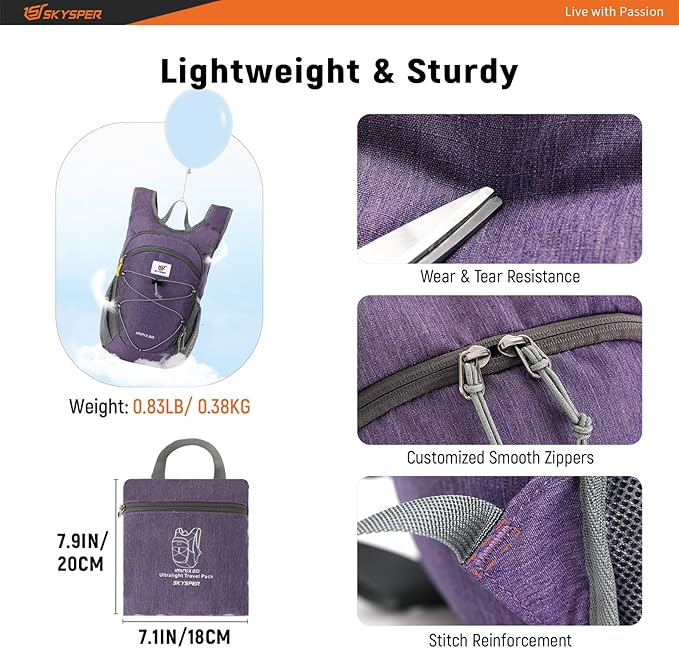 SKYSPER 15L/20L Foldable Hiking Backpack Lightweight Packable Travel Daypack with Chest Strap Small Folding Pack for Walking