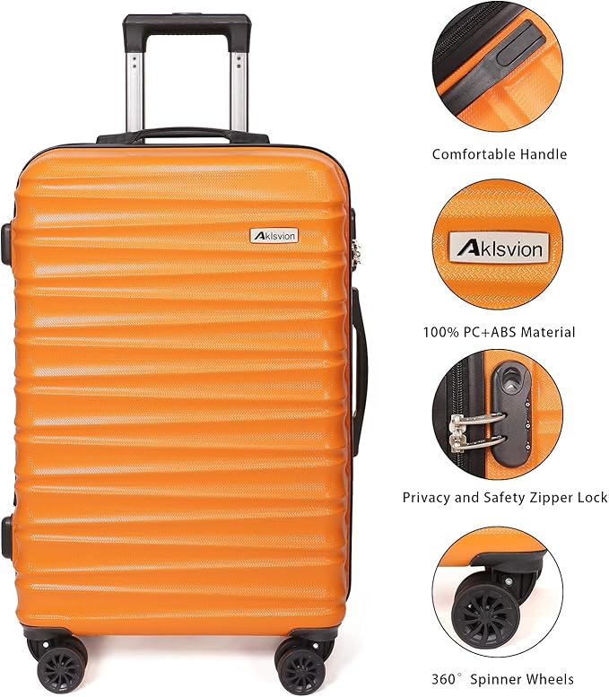 Luggage Set 3 Pieces (20/24/28) -Suitcase Set - Carry on Luggage with Wheels - Check-in Luggage - PC + ABS Durable Suitcase Rotating Silent Wheels Hardside Luggage with Spinner Wheels,5pcs (Orange)