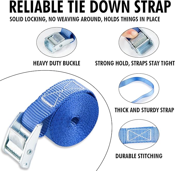 Cartman 1" x 12' Lashing Straps Up To 600lbs,4pk Blue