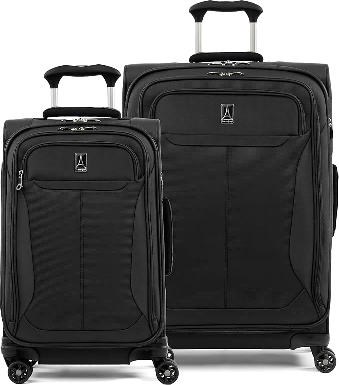 Travelpro Tourlite Softside 2-Piece Set, Expandable Luggage with 4 Spinner Wheels, Lightweight Suitcase, 21" Carry-On, 25" Checked Medium, Black