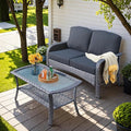 HOOOWOOO Patio Furniture Set,Outdoor High Back Loveseat Set,All Weather Wicker 2-Seater-Sofa Love Seat with Table,Black