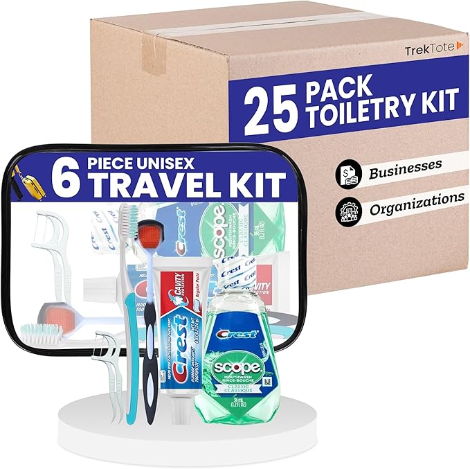 Trektote 6-Piece Travel Size Toothbrush and Toothpaste Set (25 Pack) - TSA Approved Toothbrush Travel Kit - Includes Toothpaste and Mouthwash - Dental Oral Care Kit