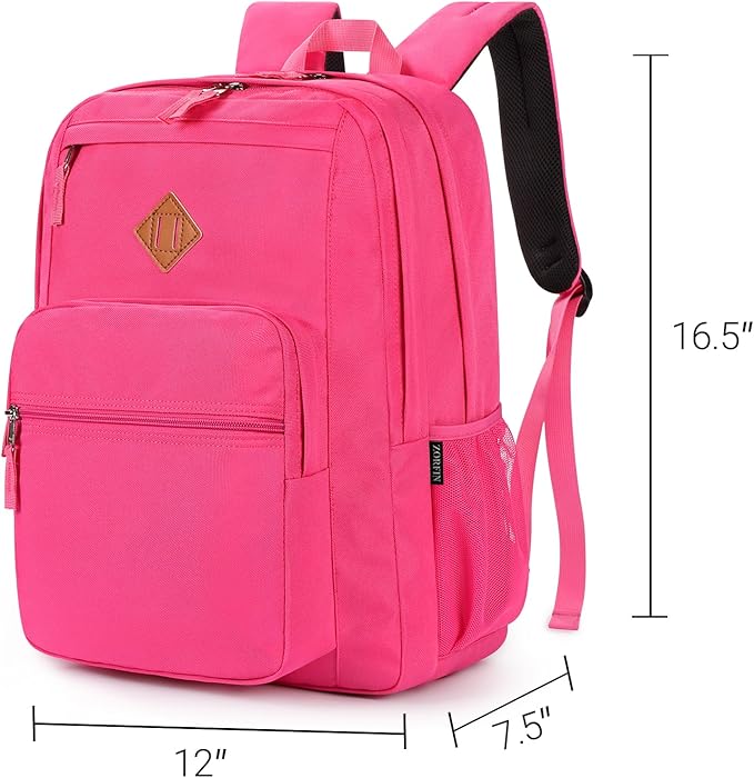ZORFIN 26L Backpack for College, and Travel: Water Resistant Bookbag - Hotpink