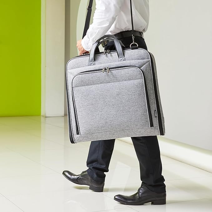 Amazon Basics Carry-On Garment Bag for Travel and Business Trips with Shoulder Strap, Hanging Suit Luggage Bag for Men Women, Wrinkle Free Cover for Suits Dresses Coats, Gray