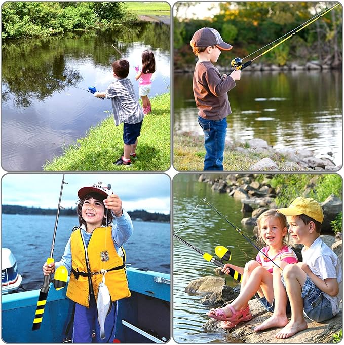 PLUSINNO Kids Fishing Pole, Portable Telescopic Fishing Rod and Reel Combo Kit - with Spincast Fishing Reel Tackle Box for Boys, Girls, Youth