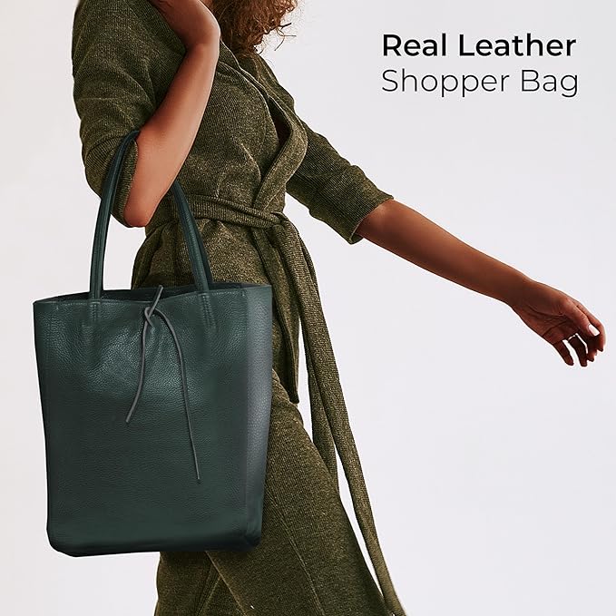 Italian Calf Leather Tote for Women with Zipper, Inner Pocket & Flat Base | Soft Unlined Shopper for Work & Travel