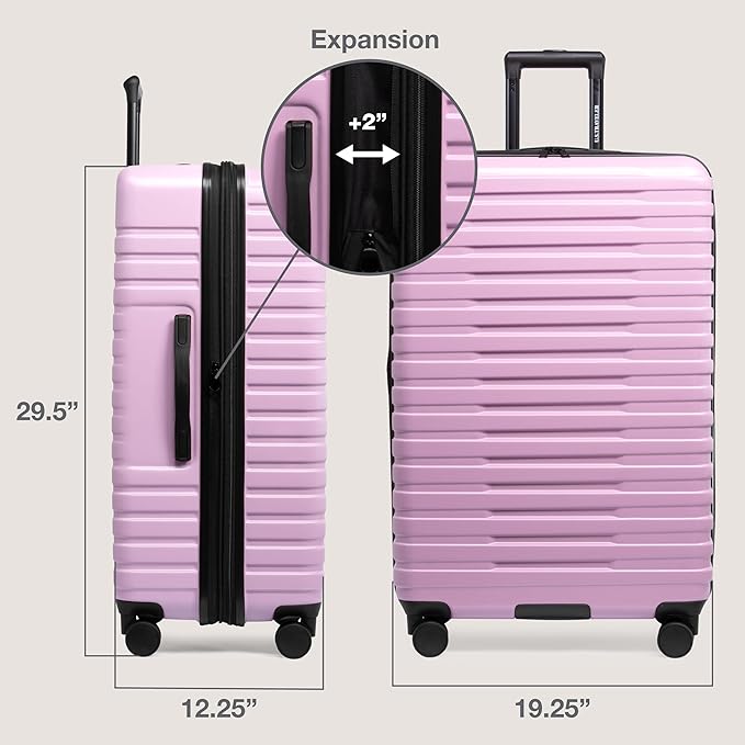 U.S. Traveler Boren Polycarbonate Hardside Rugged Travel Suitcase Luggage with 8 Spinner Wheels, Aluminum Handle, Lavender, 2-Piece Set, USB Port in Carry-On