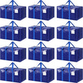 12 Pack Extra Heavy Duty Large Moving Bags with Strong Zipper & Comfortable Handles, Sturdy & Durable Clothes Storage Bags Totes Bins, Packing Moving Boxes for College Supplies, Blue