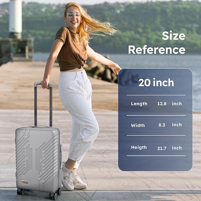 20-inch Carry On Luggage Airline Approved - PC+ABS Lightweight Suitcase with Built-in TSA Lock，Hard-shell Durable Rolling Luggage with USB Port