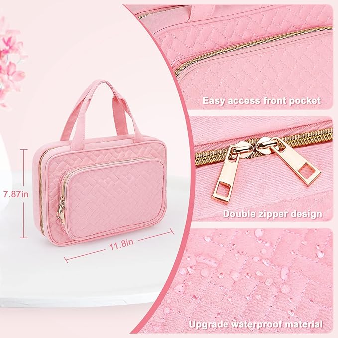 Wedama Toiletry Bag for Women, Medium Cosmetic Travel Bag, Hanging Toiletry Bag for Bathroom, Thickened PVC Waterproof Makeup Bag, Toiletries Bag for Travel Business Trips and Camping, Pink