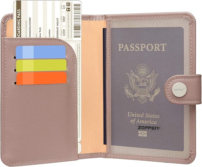 ZOPPEN Passport Holder Women, Passport Cover Travel Wallet Rfid Blocking Passport Wallet Cover Case Travel Essentials Document Organizer, Dusty Pink