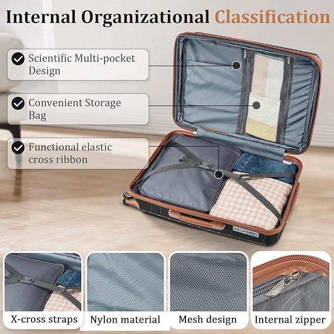Campfun Luggage 4 Piece Sets, Expandable Carry On Luggage Set Hardshell PP, Suitcase Set with Double Spinner Wheels, Checked Durable Lightweight with TSA Lock, 14in 20in 24in 28in-Black Brown(B)