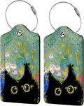 Oil Painting Black Cat 2 Pcs Luggage Tags,Privacy Cover ID Label with Stainless Steel Loop and Address Card for Travel Bag Suitcase