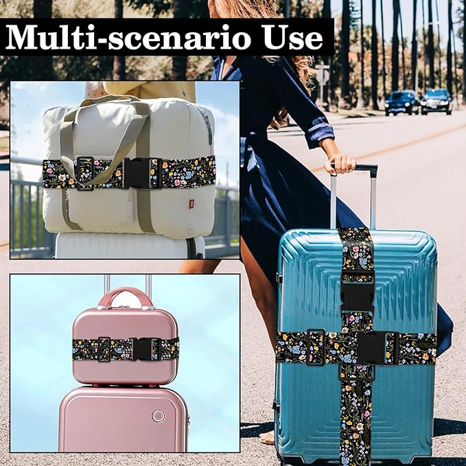 2 Pack Wildflower Luggage Straps for Suitcases Adjustable Travel Belt Luggage Tie Carry On Bag Suitcase Strap to Keep Suitcase Secure While Traveling