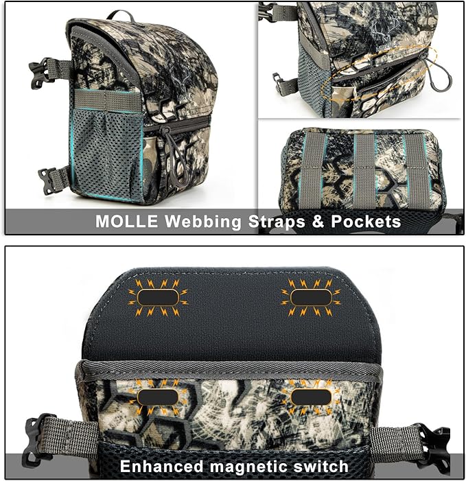 Binocular Harness Chest Pack: Bino Case with Magnetic Lid and Rain Cover for Hunting(Green)
