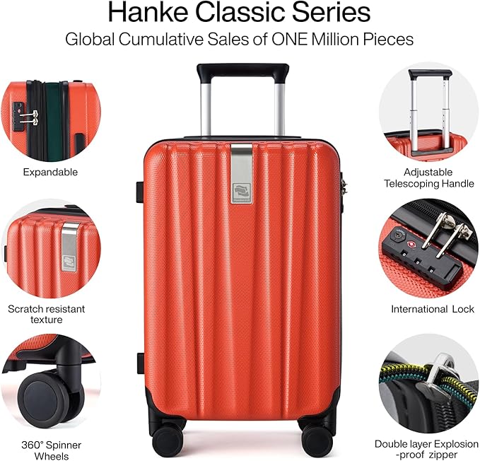 Hanke 29 Inch Expandable Checked Luggage Lightweight PC Hard Shell Luggage Suitcases with Wheels Tsa Luggage Rolling Large Suitcase Travel Luggage Bag for Study Abroad(Orange)