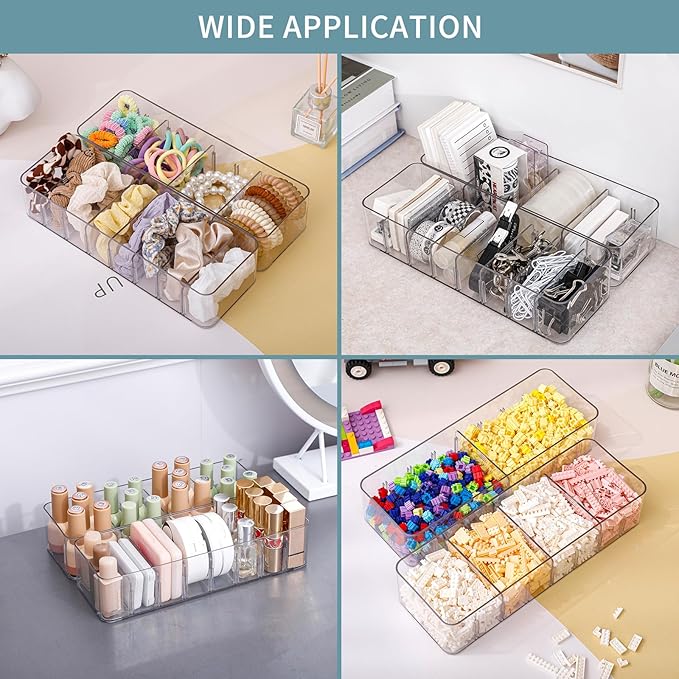 Yesesion Clear Plastic Cable Organizer Box with Adjustment Compartments, Desk Accessories Storage Case with 10 Wire Ties for Drawer, Office Supplies, Electronic Management, Battery and Charger