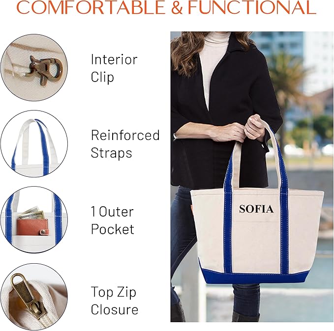 CB STATION Medium Classic Canvas Tote Bag for Women, Top Zipper Closure, Outer Pocket, Daily Essentials, Groceries, Traveling