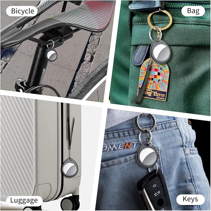 Air Tracker Tags-4 Pack, 5.3 Bluetooth Tracker Work with Apple Find My (iOS Only), 100dB Sound, Smart Tag with Keychain/Lanyard, Item Finder for Luggage/Key/Suitcase, Replaceable Battery, Black.