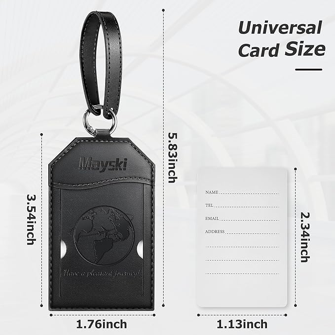 Mayski Luggage Tags for Suitcases 3 Pack Suitcase Bag Tags, TSA Approved, Metal Buckle, Bag Tags with Name ID Card Travel Essentials, Black Global