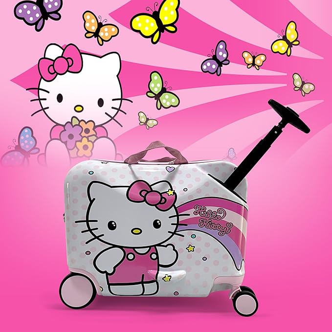 Fast Forward 18" Hello Kitty Kids Ride on Luggage-Hardshell Rolling Travel Suitcase-Lightweight Ride On Suitcase For Kids